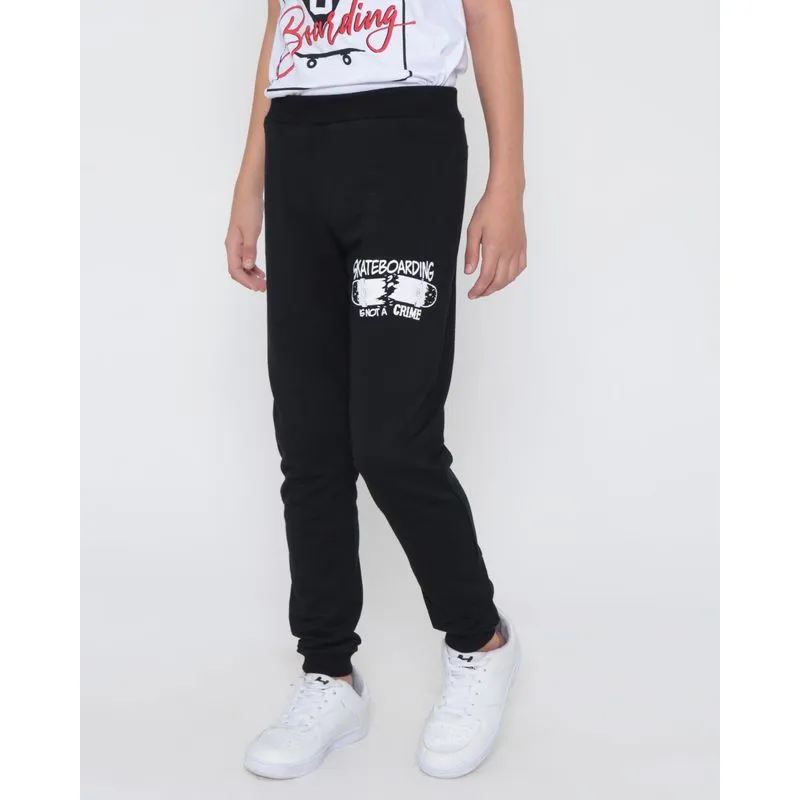 Calça Moletom Juvenil Jogger Skate Preta 10