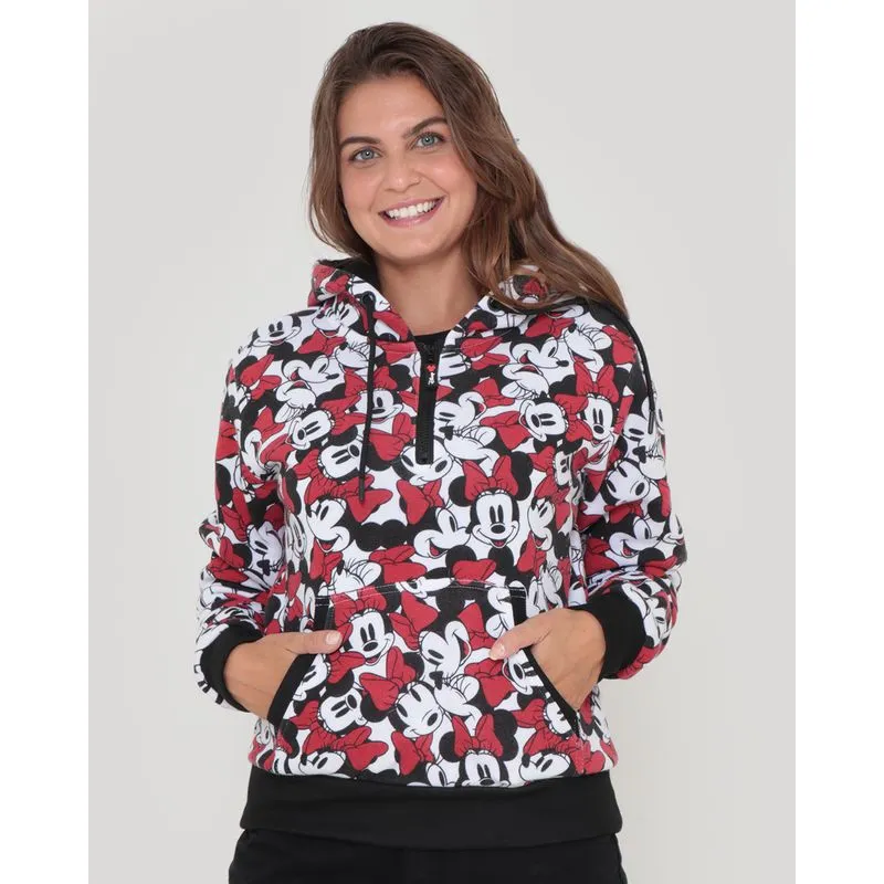 Blusão Moletom Feminino Minnie Mouse Disney Branco G