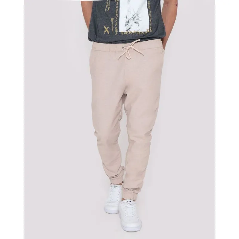 Calça Masculina Jogger Sarja Botonê Bege Claro P