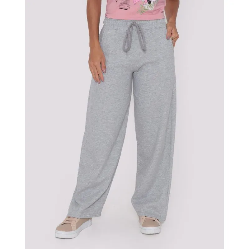 Calça Feminina Moletom Wide Leg Cinza G