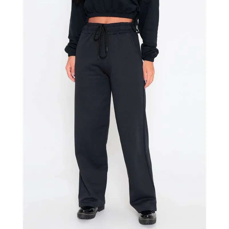 Calça Feminina Moletom Wide Leg Preta M