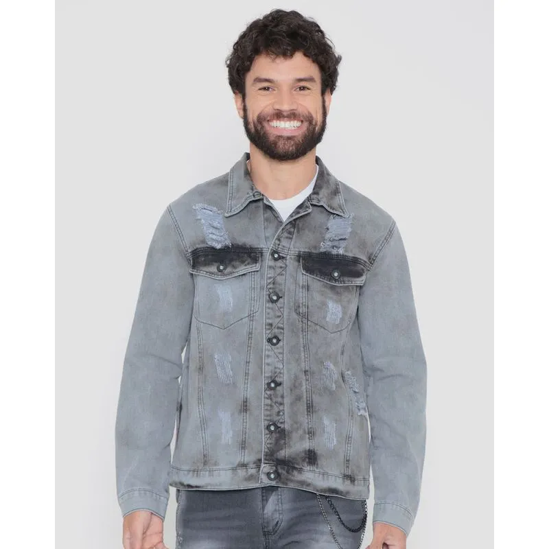 Jaqueta Jeans Masculina Destroyed Preta P