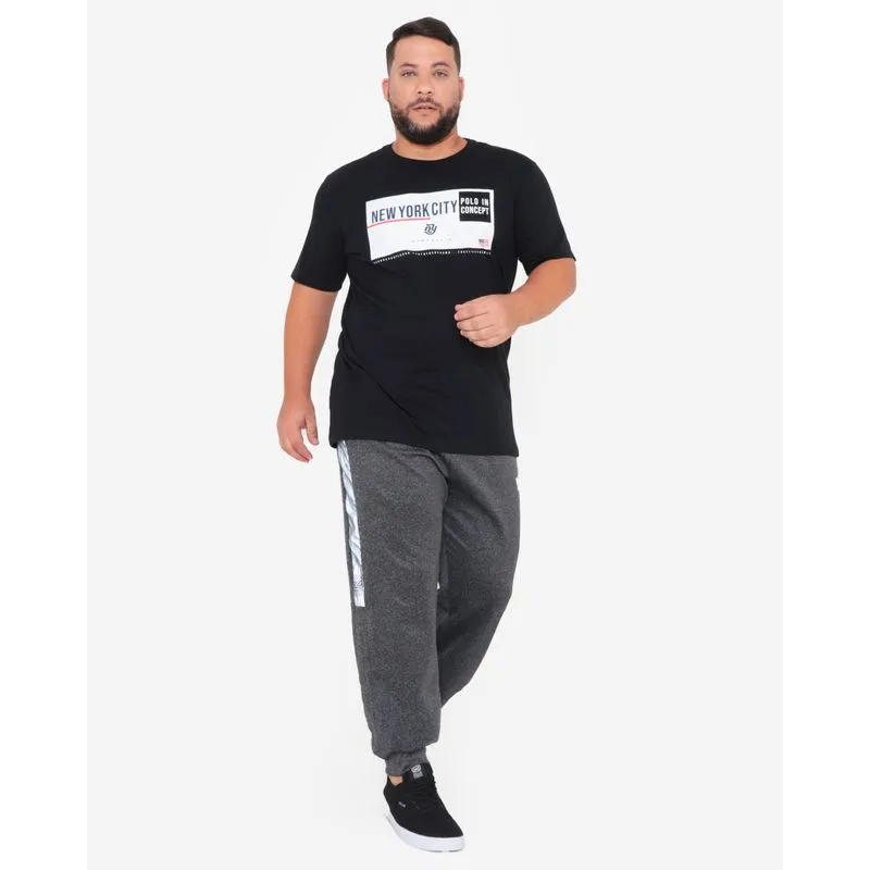 Calça Plus Size Masculina Helanca Recorte Preta G1