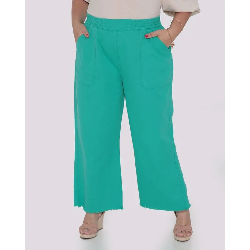 Calça Sarja Plus Size Wide Leg Verde 48