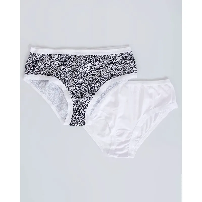 Kit 2 Calcinha Feminina Biquíni Estampa Lisa Animal Print Branco GG