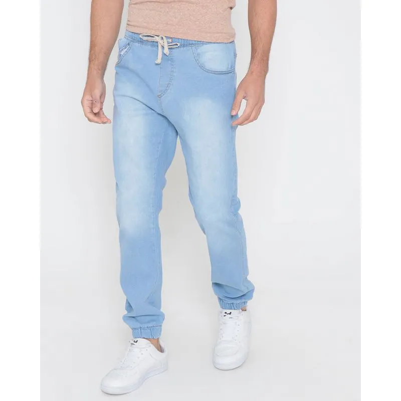 Calça Jeans Masculina Jogger Azul Claro GG