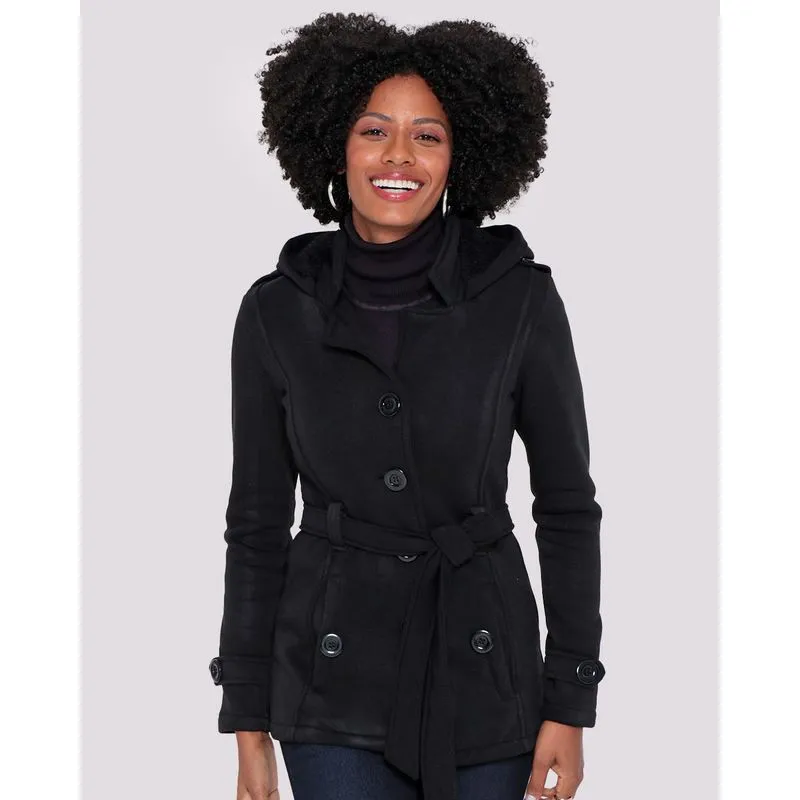 Casaco Moletom Feminino Capuz Sherpa Preto G