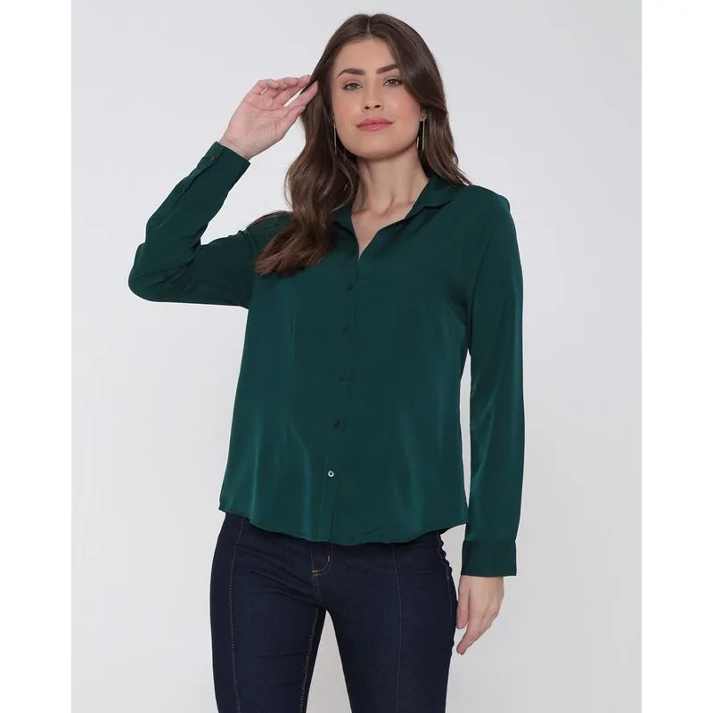 Camisa Feminina Lisa Crepe Verde Escuro GG