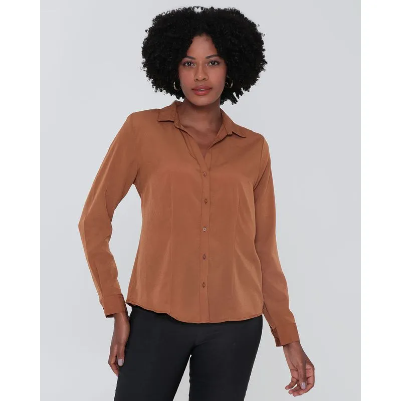 Camisa Feminina Lisa Crepe Marrom G
