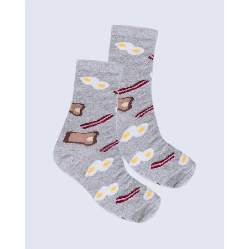 Meia Infantil Estampa Ovo Bacon Cinza Claro 34 A 36