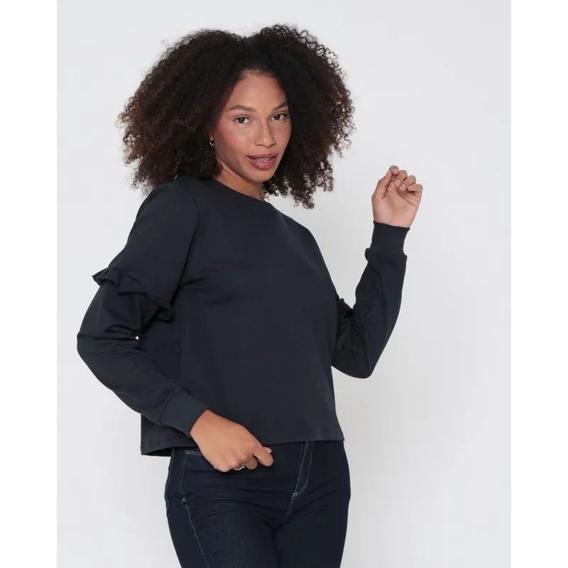 Blusão Moletom Feminino Babado Preto M