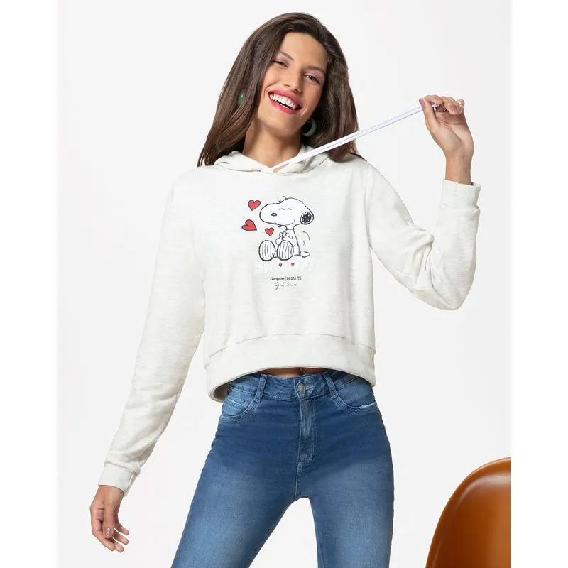 Blusão Feminino Snoopy Gangster Mescla Cinza Claro P