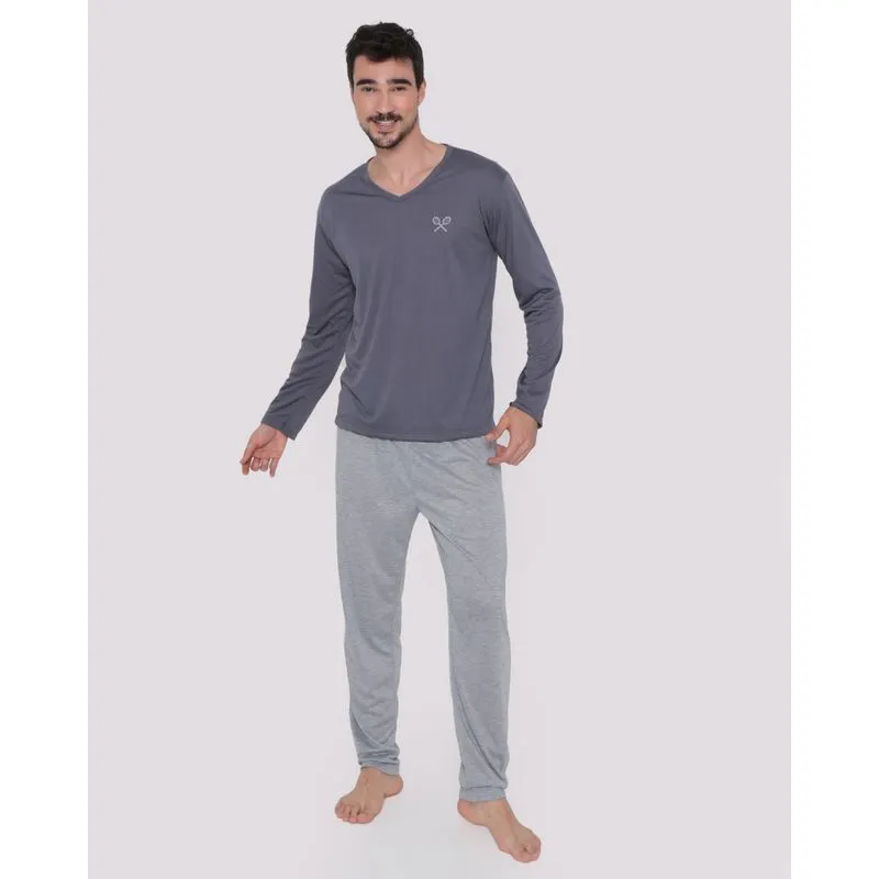 Pijama Masculino Gola V Cinza Escuro M