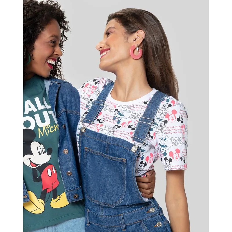 Camiseta Feminina Algodão Disney Mickey Manga Curta Branca M