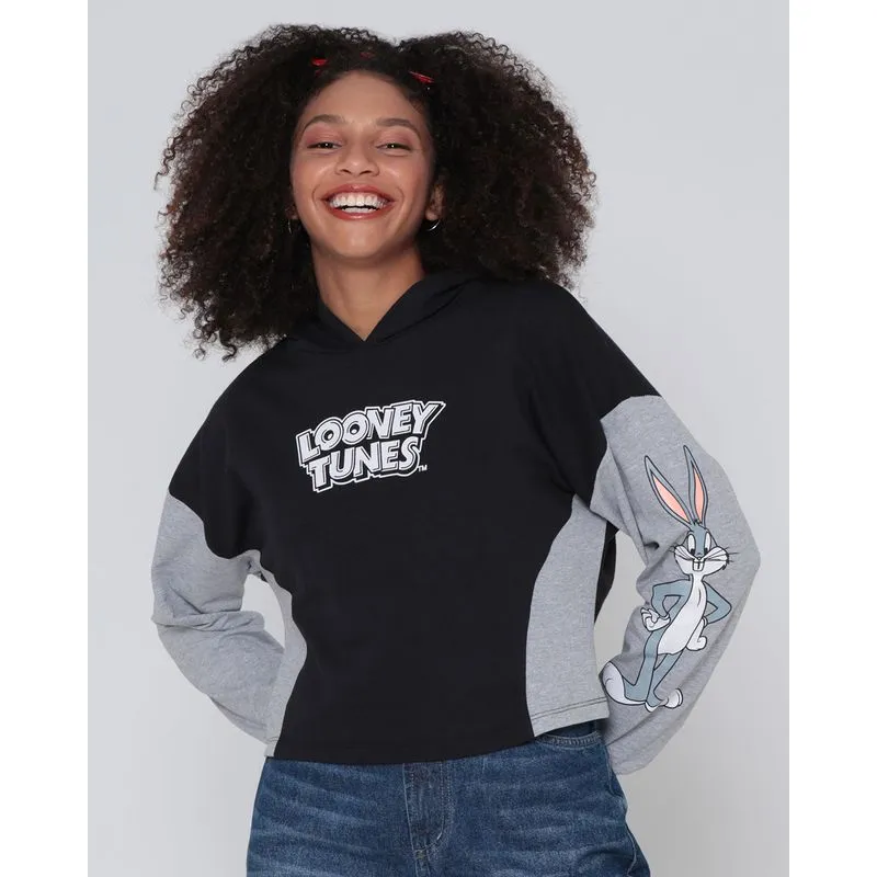 Blusão Feminino Moletinho Looney Tunes Preto G