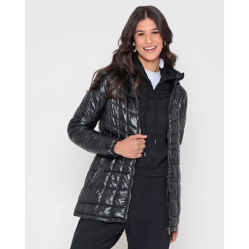 Jaqueta Feminina Puffer Matelassê Capuz Preta P