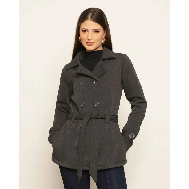 Casaco Feminino Moletom Com Cinto Cinza P