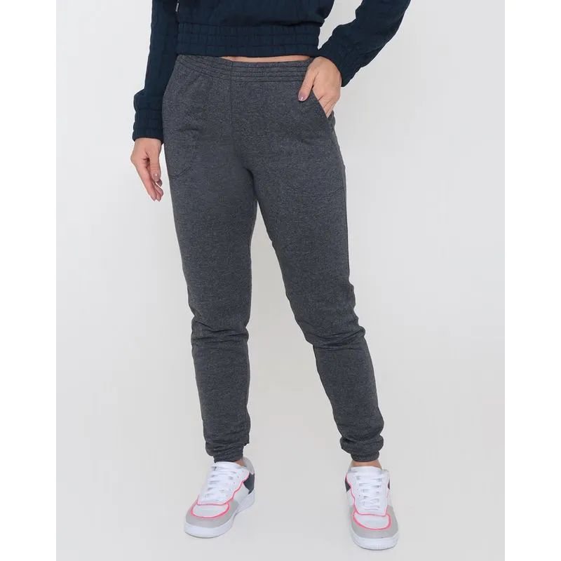 Calça Moletinho Feminina Jogger Mescla Cinza Escuro GG
