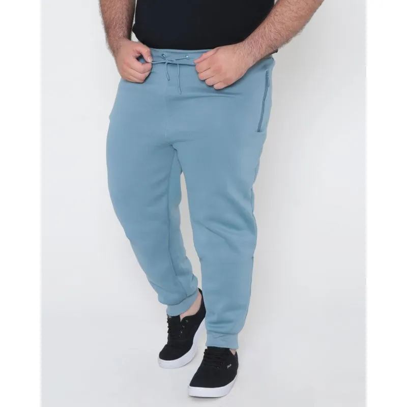 Calça Moletom Plus Size Bolso Zíper Azul Claro G3