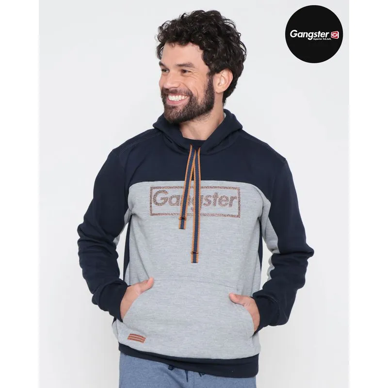 Blusão Moletom Masculino Gangster Recortes Marinho P