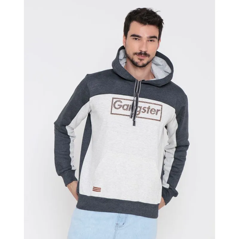 Blusão Moletom Masculino Gangster Recortes Mescla Escuro GG
