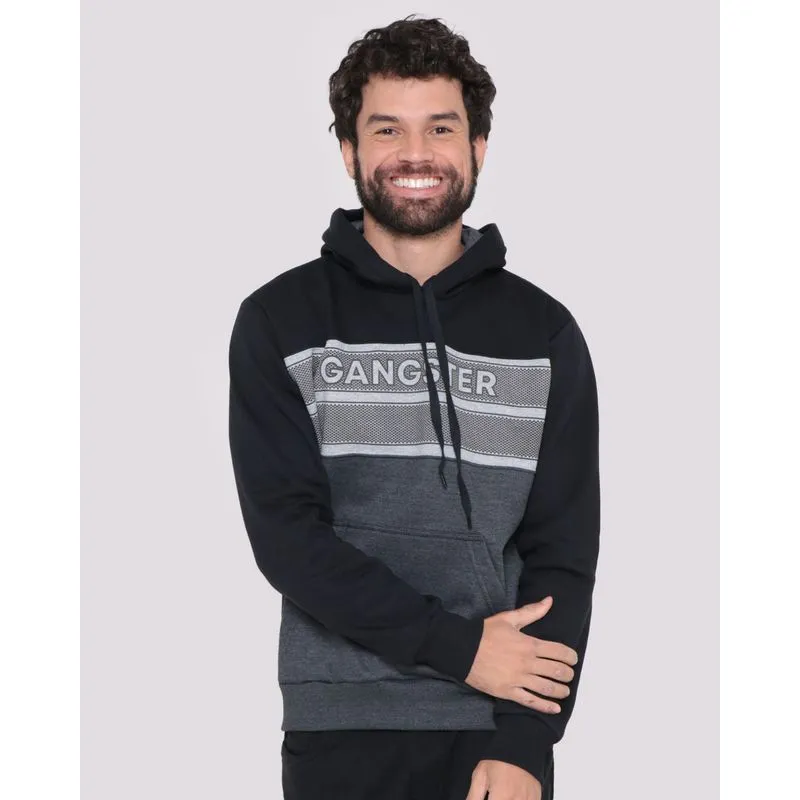 Blusão Moletom Masculino Gangster Recortes Preto GG