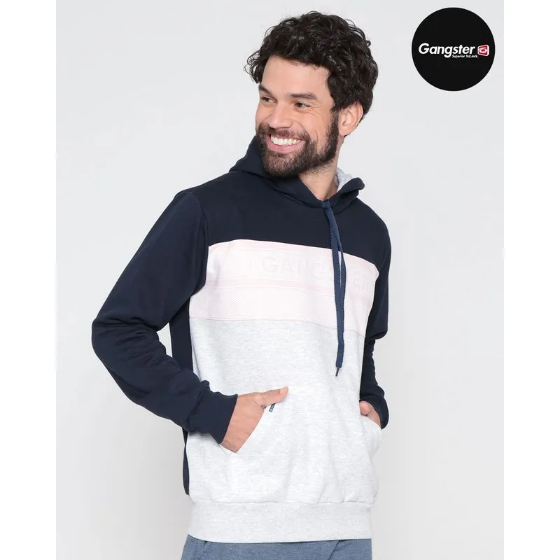 Blusão Moletom Masculino Gangster Recortes Marinho GG