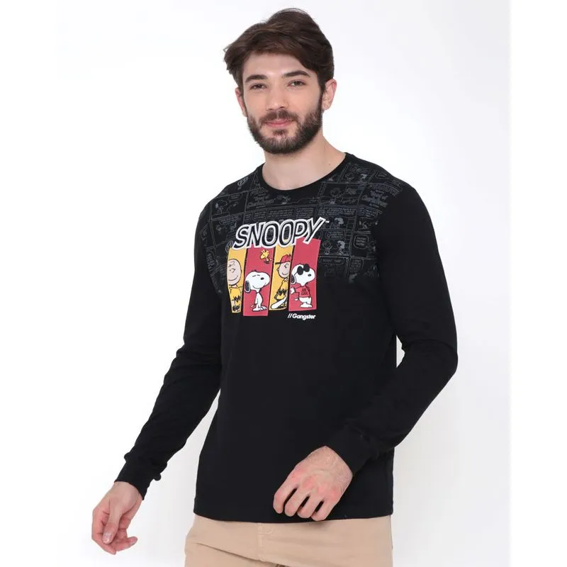 Camiseta Masculina Manga Longa Gangster Snoopy Preta G