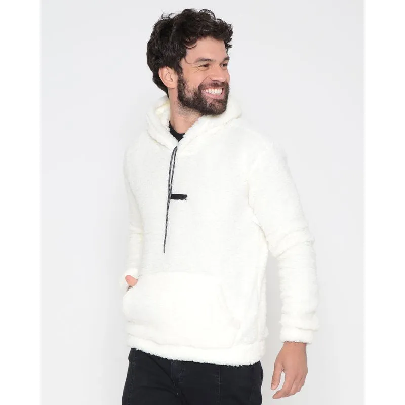 Blusão Masculino Sherpa Bolso Canguru Branco P