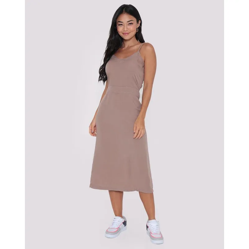 Vestido Feminino Alcinha Midi Marrom Claro G