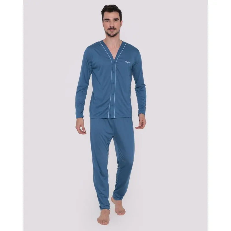 Pijama Masculino Aberto Azul Médio M