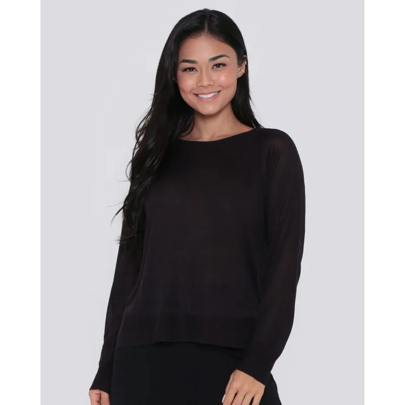 Suéter Feminino Manga Longa Tricô Mullet Marrom Escuro P