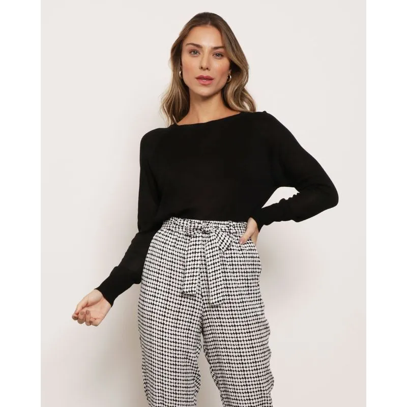 Suéter Feminino Manga Longa Tricô Mullet Preto P