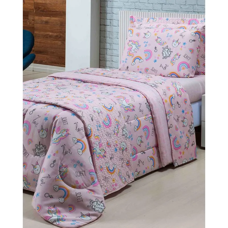 Colcha Infantil Soft Andreza Kids Unicórnio Sweet Rosa Claro UN