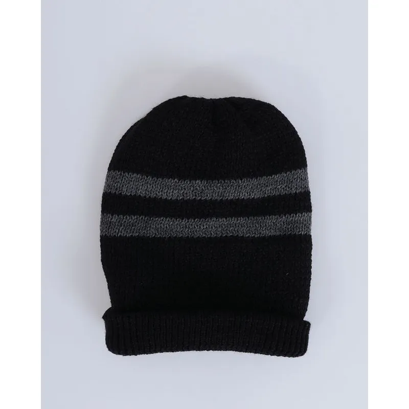 Gorro Masculino Tricô Listrado Preto M