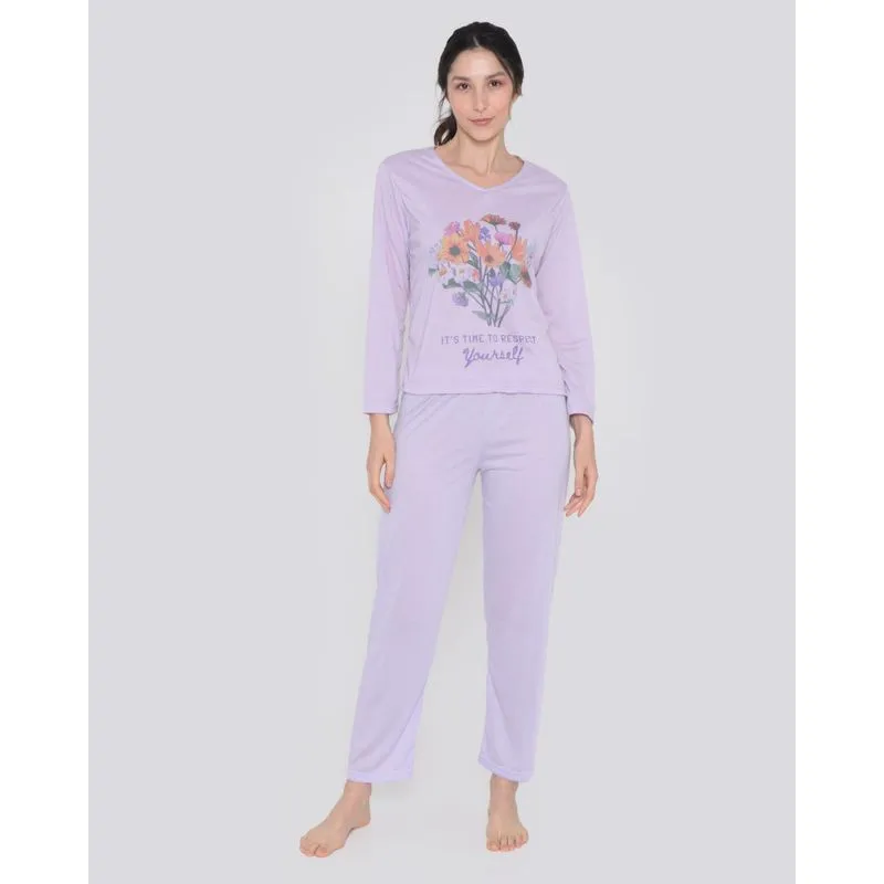 Pijama Feminino Longo Estampa Flores Lilás GG