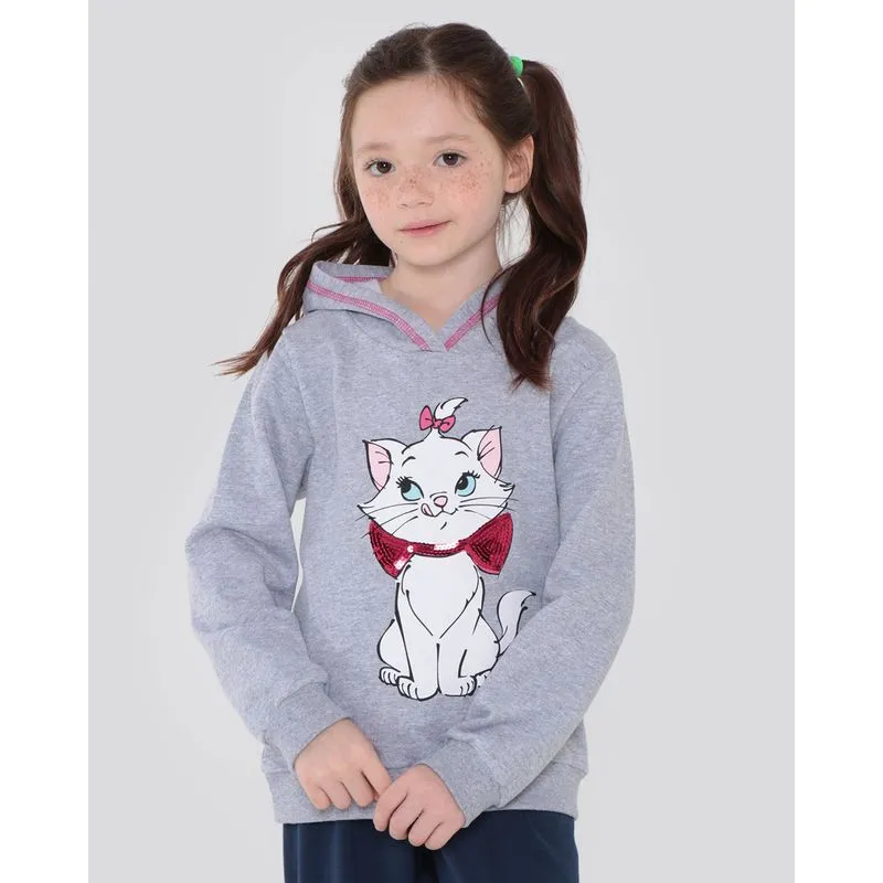 Blusão Moletom Infantil Gata Marie Disney Cinza 4