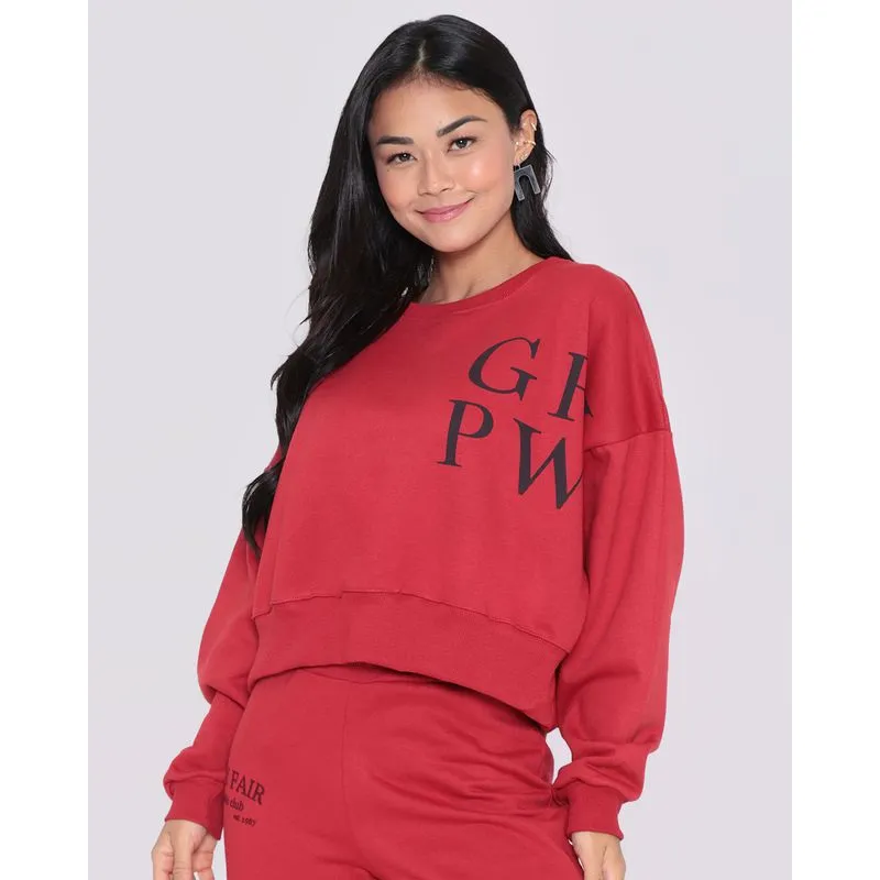 Blusão Feminino Cropped Moletom Girl Power Vermelha GG