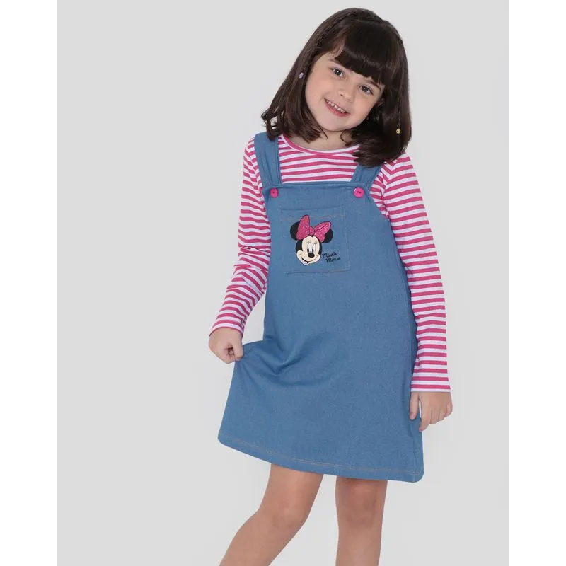 Salopete Infantil Listrada Minnie Mouse Disney Azul 8