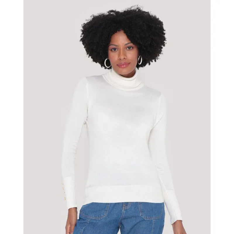Suéter Feminino Gola Alta Tricô Off White GG