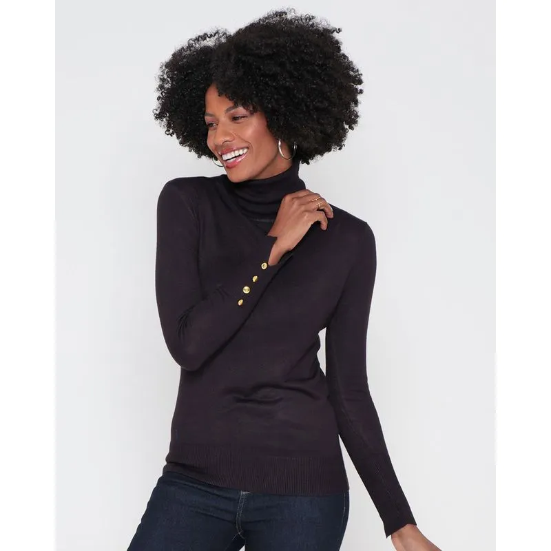 Suéter Feminino Tricô Gola Alta Preto P