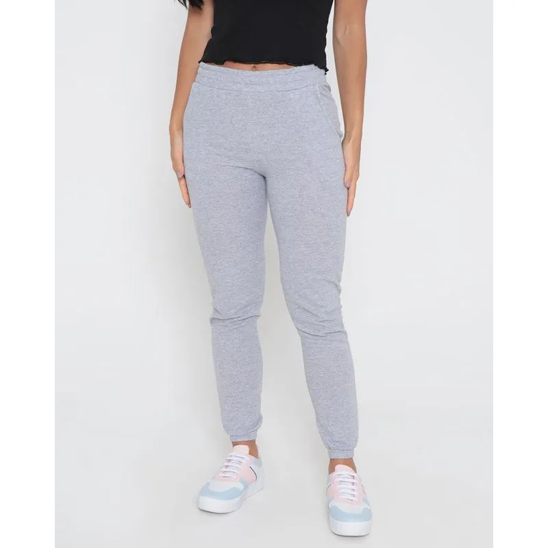 Calça Moletinho Feminina Jogger Com Bolso Cinza Claro G