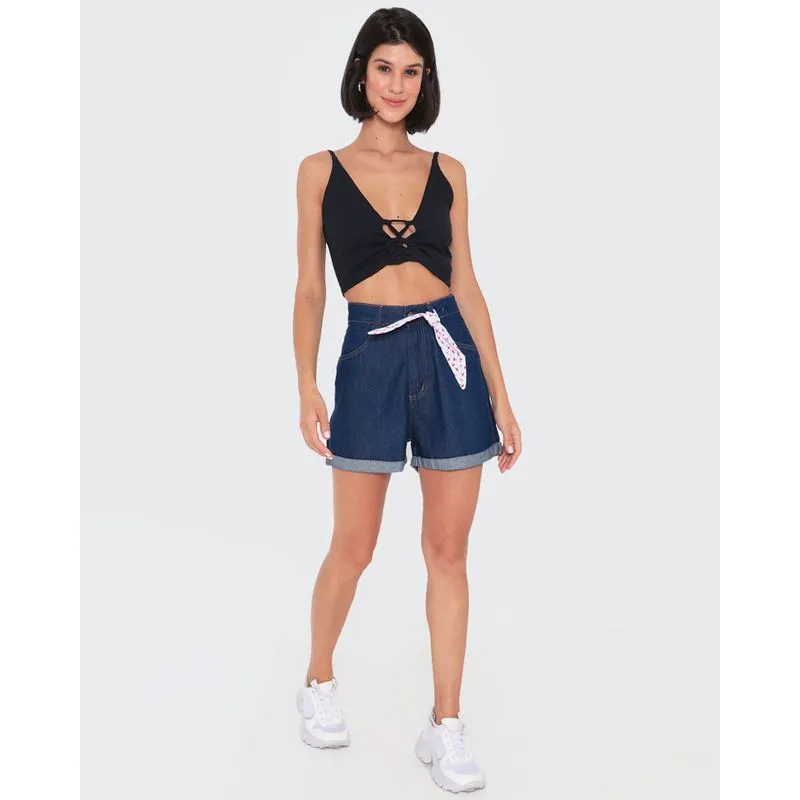 Short Jeans Feminino Vizzy Mom Azul 42