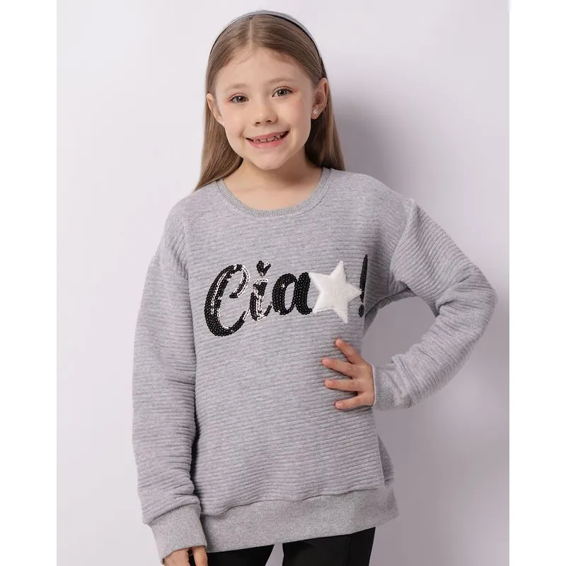 Blusão Moletom Infantil Texturizado Bordado Cinza 6