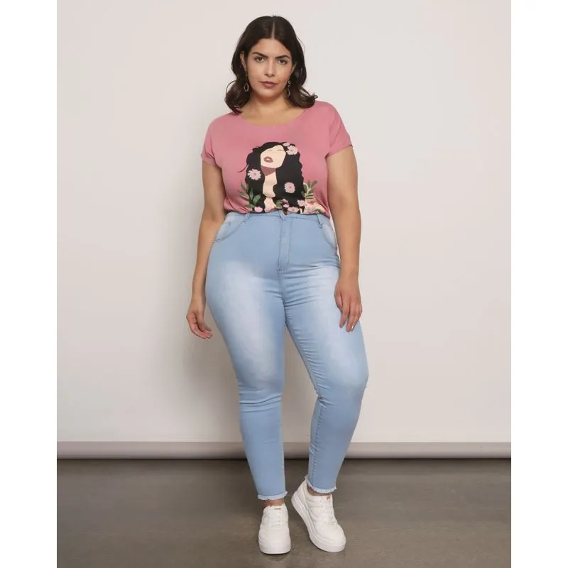 Calça Jeans Feminina Plus Size Cigarrete Stretch Azul 13321000205044UN