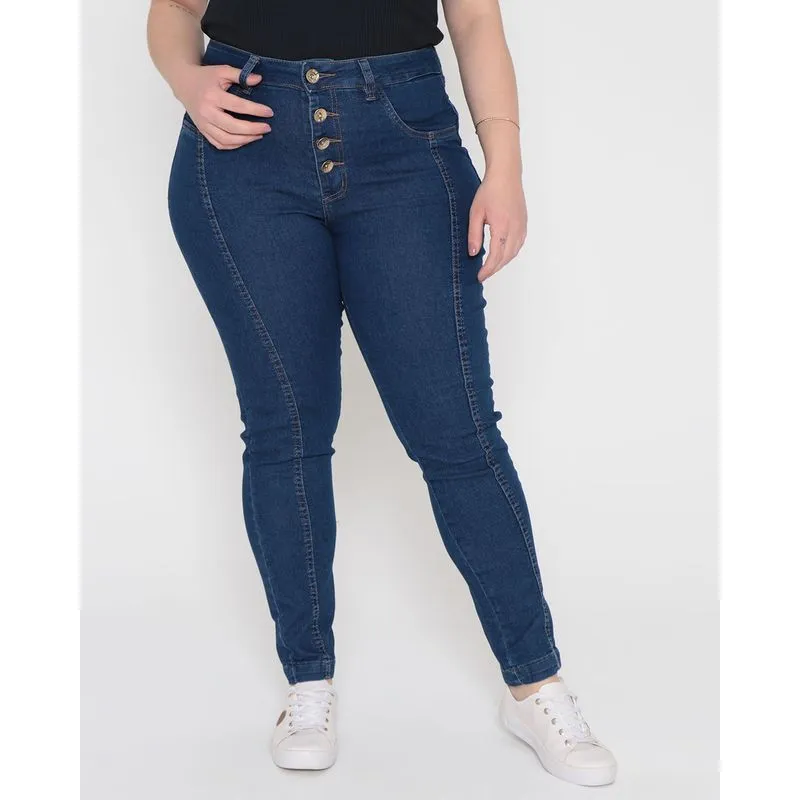 Calça Jeans Feminina Plus Size Skinny Azul Médio 52
