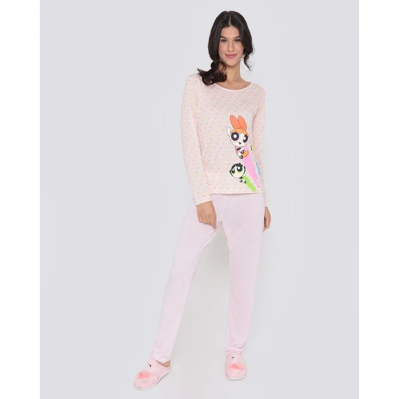 Pijama Feminino Longo Meninas Super Poderosas Rosa Claro G