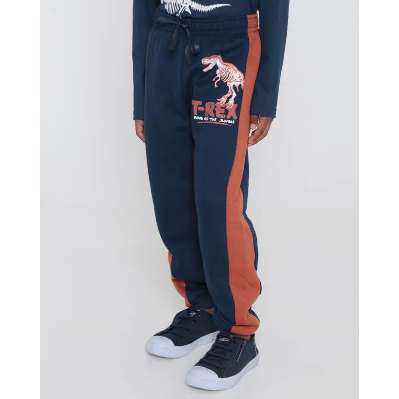 Calça Moletom Infantil Jogger Estampa Dinossauro Azul Marinho 6
