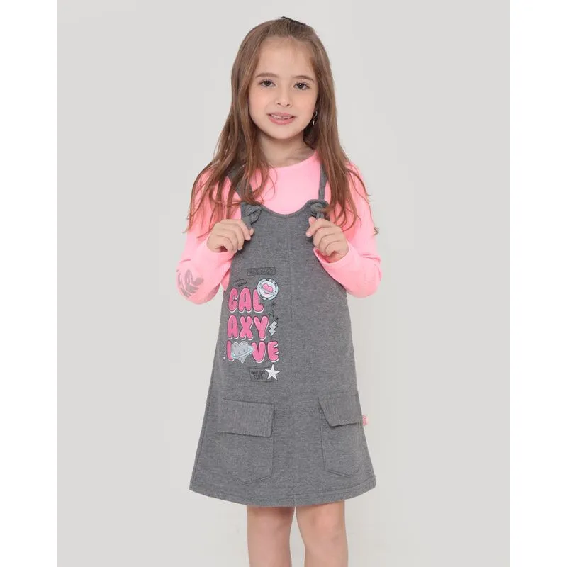 Conjunto Salopete Moletom Infantil Estampa Galaxy Cinza 8