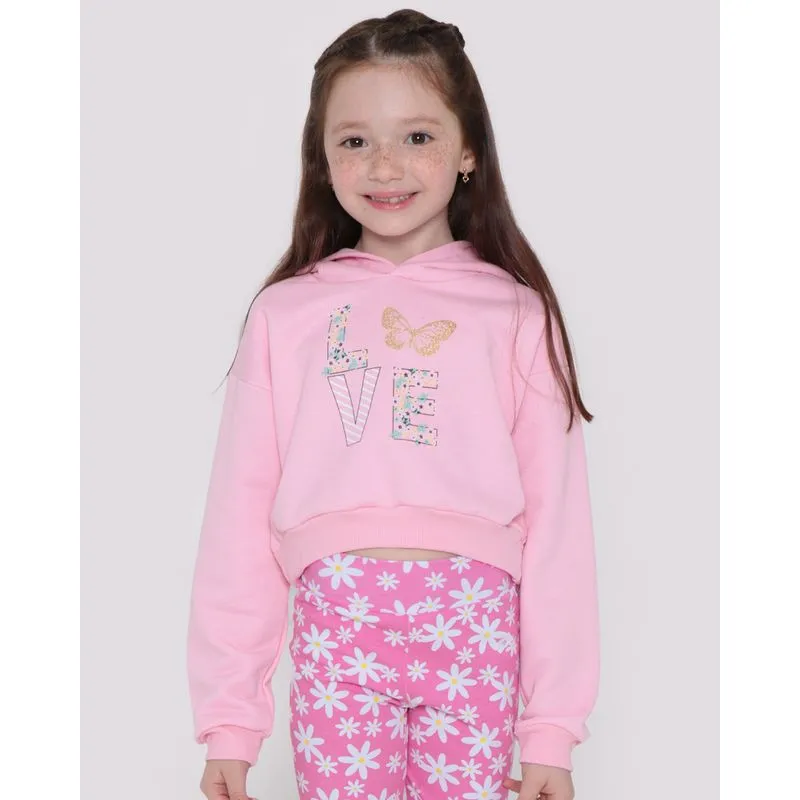 Blusão Cropped Moletom Infantil Love Rosa 10